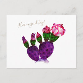 Cartão Postal Cacto Brilhante com Caneta de Flor Botânica