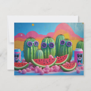 Cartão Postal Cactos Funciosos com óculos de sol, melancia e doc