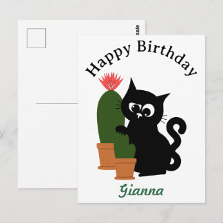 Cartão Postal Cactus de Aniversário com Texto Personalizado