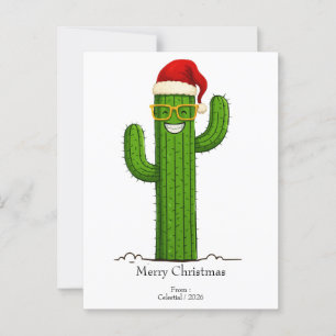 Cartão Postal Cactus de Natal engraçado com Papai Noel e Óculos