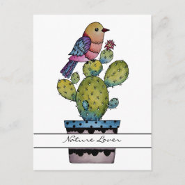 Cartão Postal Cactus E Ave Arco-Íris Em Aquarela