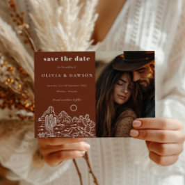 Cartão Postal Cactus Line Art Desert Foto para Salvar a Data