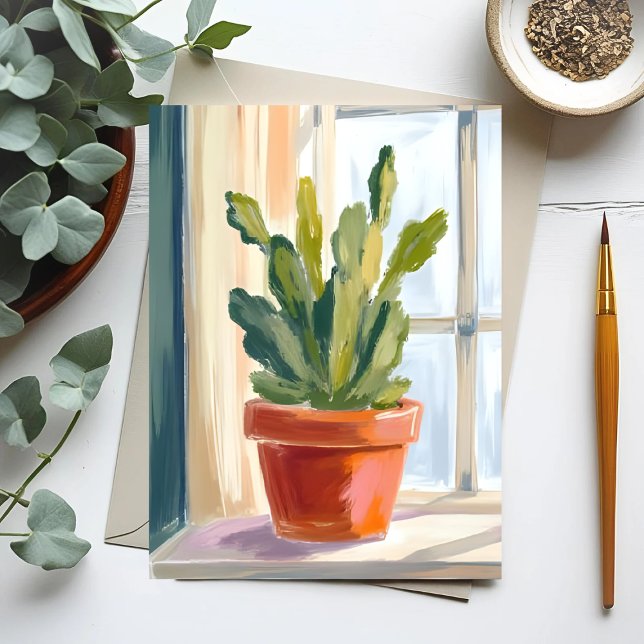 Cartão Postal Cactus Plant | Green Botanical Watercolor (Criador carregado)