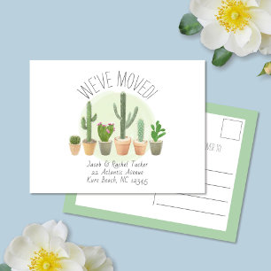 Cartão Postal Cactus Watercolor Nós Mudamos o Anúncio de Movimen