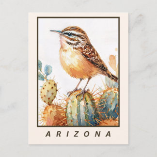 Cartão Postal Cactus Wren Pássaro do Deserto Pássaro do Estado d