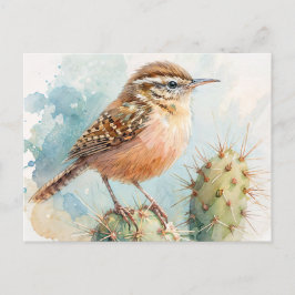 Cartão Postal Cactus Wren Watercolor
