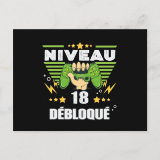 Cartão Postal Cadeau 18 anos Anniversaire Gamer Niveau 18