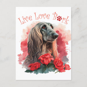 Cartão Postal Cadela Afghan Hound Mãe Floral