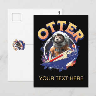 Cartão Postal Cadete Cute Otter Astronauta Espaço Espacial Nave
