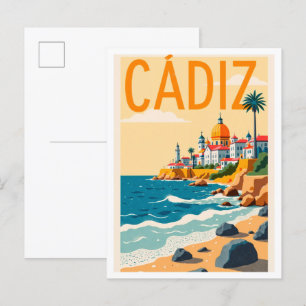 Cartão Postal Cádis Espanha Arte Ilustração Vintage Viagem