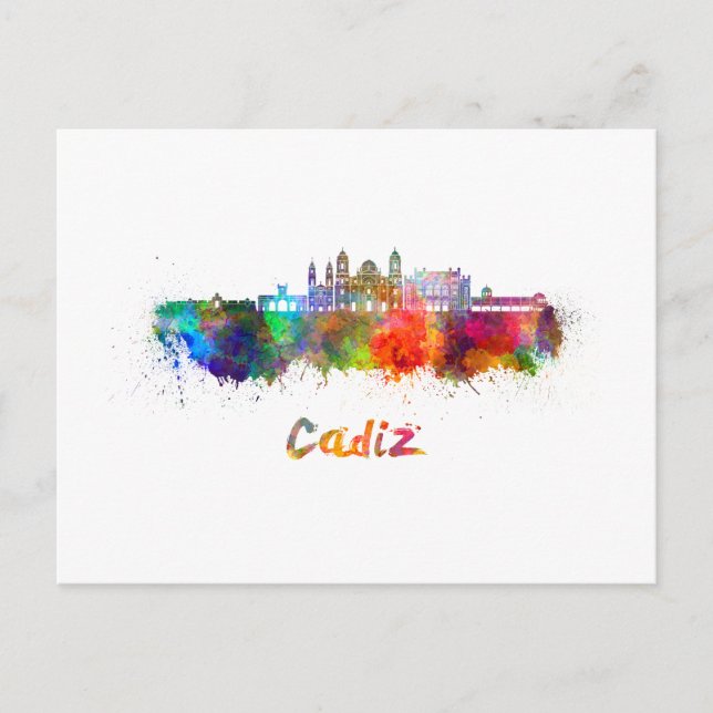 Cartão Postal Cadiz skyline in watercolor (Frente)