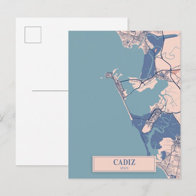 Cartão Postal Cadiz Spain Breezy City Map Travel (Frente/Verso)