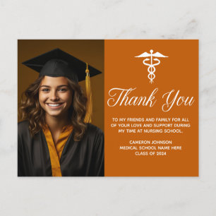 Cartão Postal Caduceu Médico Foto Laranja Branco Obrigado