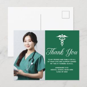 Cartão Postal Caduceu Médico Verde Branco Foto Obrigado