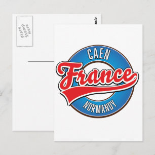 Cartão Postal Caen Normandia França logotipo retrô