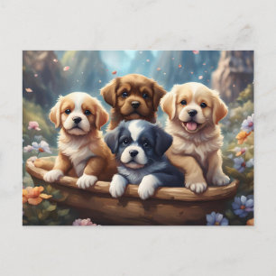 Cartão Postal Cães bonitos em uma cesta, personalizados