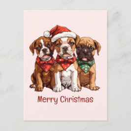 Cartão Postal Cães Boxer Feliz de Natal