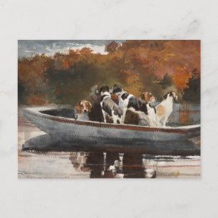 Cartão Postal Cães caçadores em barco por Winslow Homer