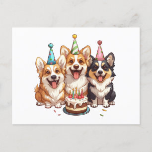 Cartão Postal Cães Corgi de Aniversário