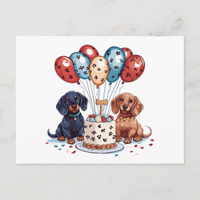 Cartão Postal Cães Dachshund de Aniversário (Frente)