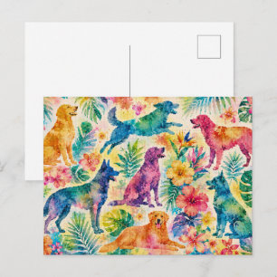 Cartão Postal Cães de Aquarela Tropical