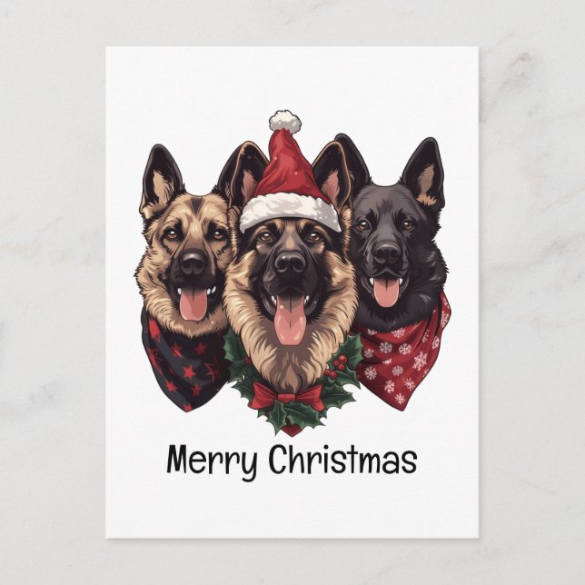 Cartão Postal Cães de German shepherd Feliz de Natal (Frente)