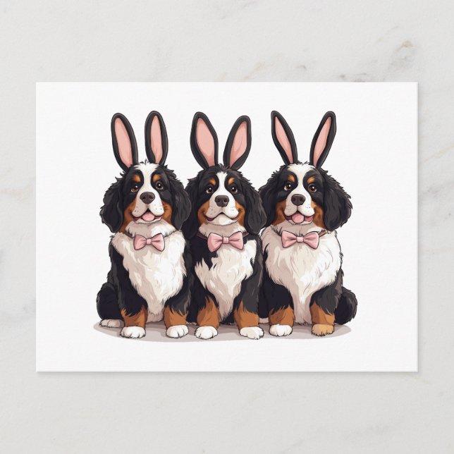 Cartão Postal Cães de Montanha Bernese páscoas (Frente)