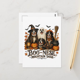Cartão Postal Cães de Montanha Boo-Nese de Halloween Cão Assusta