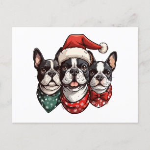 Cartão Postal Cães de Natal em Boston Terrier