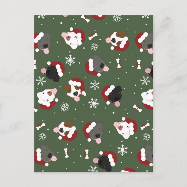 Cartão Postal Cães de Papai Noel no Verde (Frente)