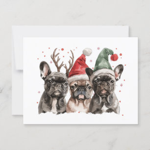 Cartão Postal Cães de Rena Bulldog Francês de Natal