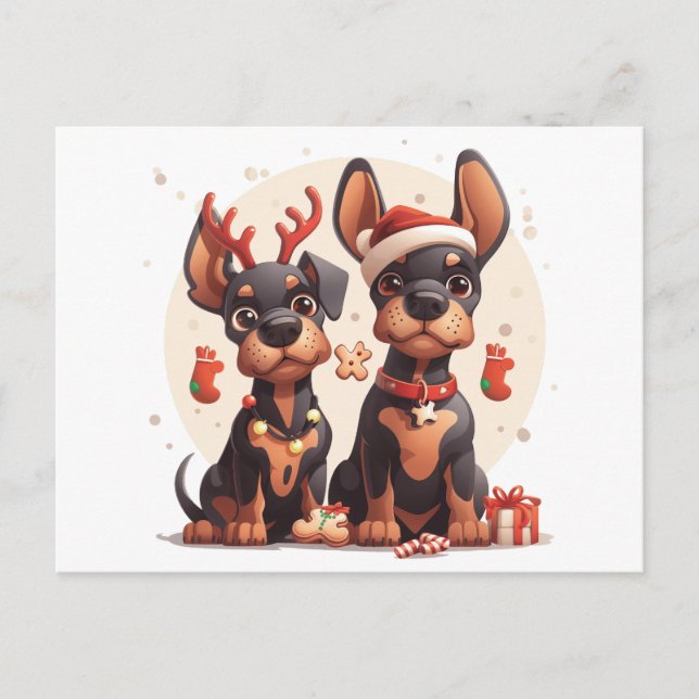 Cartão Postal Cães Dobermann de Natal (Frente)
