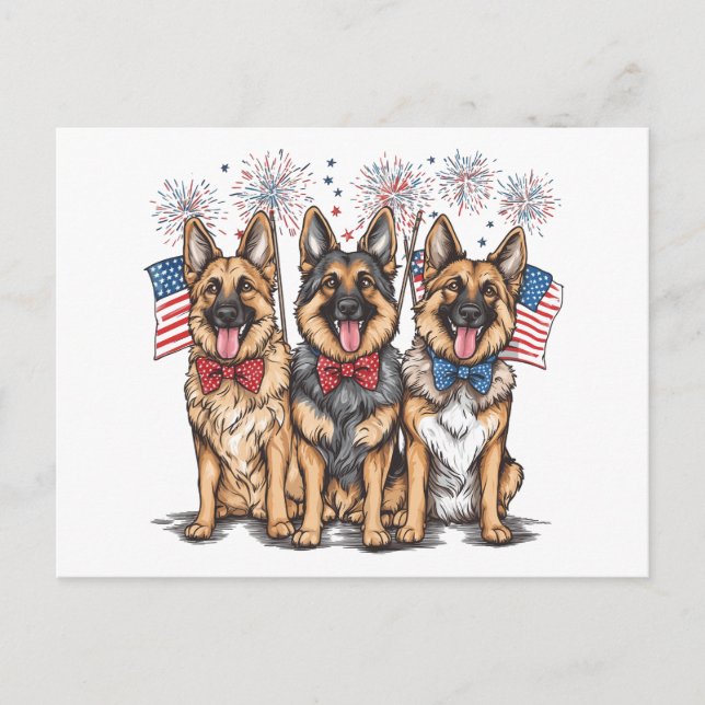 Cartão Postal Cães German shepherd Do Dia 4 De Julho (Frente)