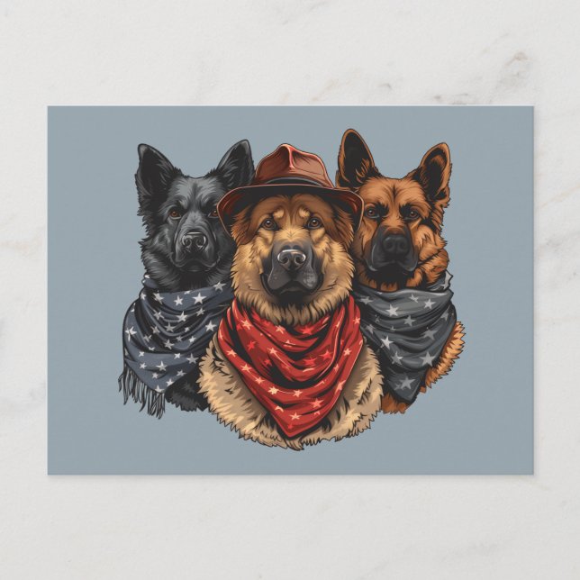 Cartão Postal Cães German shepherd Do Dia 4 De Julho (Frente)