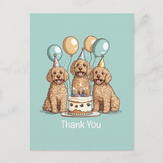 Cartão Postal Cães Goldendoodle de Aniversário Obrigado (Frente)