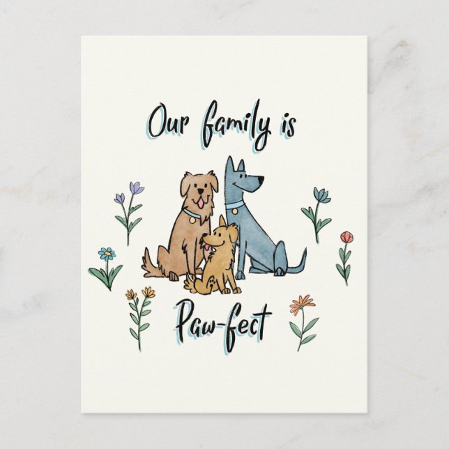 Cartão Postal Cães no Jardim IV | A Nossa Família É Fácil (Frente)