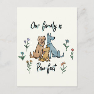 Cartão Postal Cães no Jardim IV   A Nossa Família É Fácil