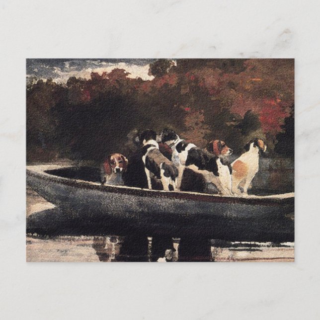 Cartão Postal Cães num Barco por Winslow Homer (Frente)