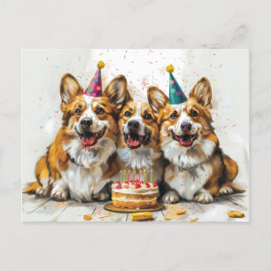 Cartão Postal Cães Pembroke Welsh Corgi de Aniversário