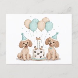 Cartão Postal Cães Poodle Padrão de Aniversário