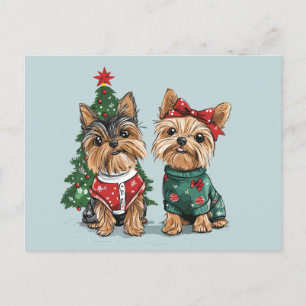 Cartão Postal Cães Yorkie de Natal