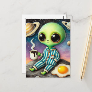 Cartão Postal Café Alien com Ovo