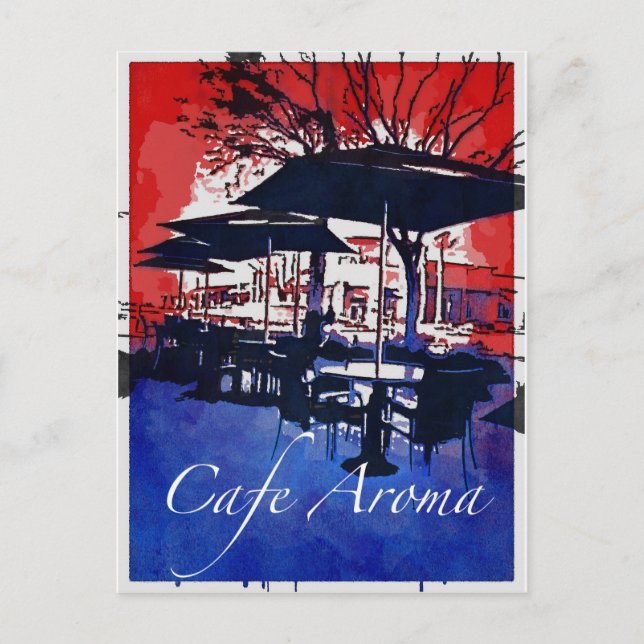 Cartão Postal Café Aroma Sidewalk Cafe Red Blue Pop Art Design (Frente)