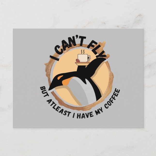 Cartão Postal Café Bebendo Engraçado Penguin (Frente)