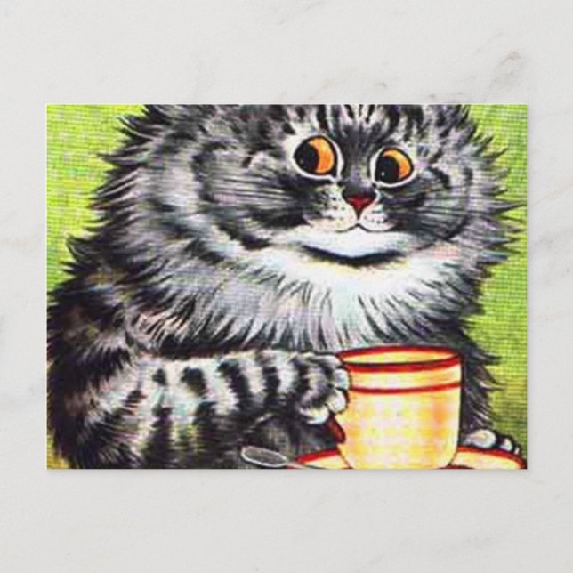 Cartão Postal Café Bebendo Louis Wain Cat (Frente)