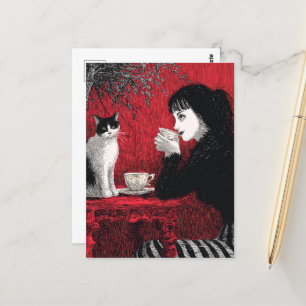 Cartão Postal Café com Gato