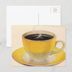 Cartão Postal Café com Ilustração Vintage em Xícara Amarela