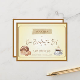 Cartão Postal Café da Manhã na Cama' Cupom de Presente Engraçado