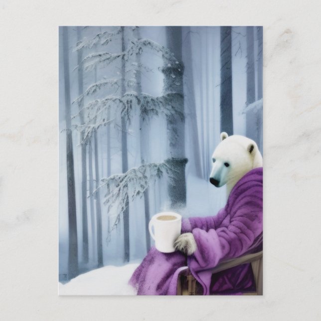 Cartão Postal Café de Bebendo de Urso Polar (Frente)