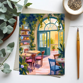 Cartão Postal Café do Jardim | Pintura em Aquarela Botânica